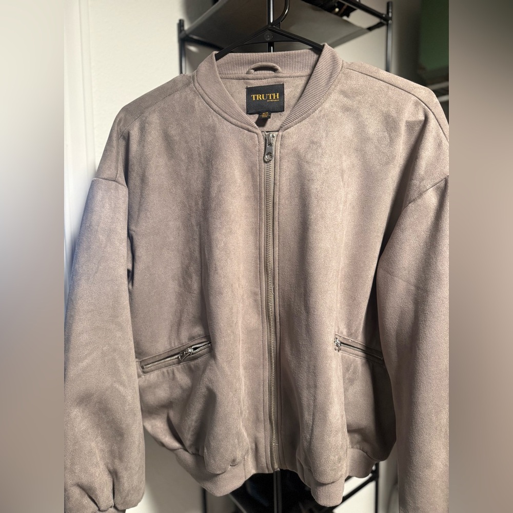 Truth Taupe Suede Bomber Jacket